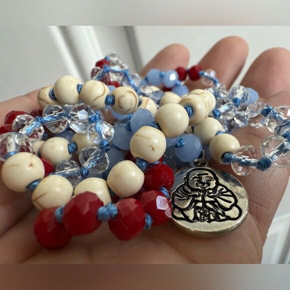 Colorful Beaded Necklace with Buddha Charm – 44” Long (New) - Picture 9 of 17